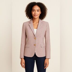 J.Crew Schoolboy Blazer Women’s 12 Red White Stripe Cotton Lined Jacket